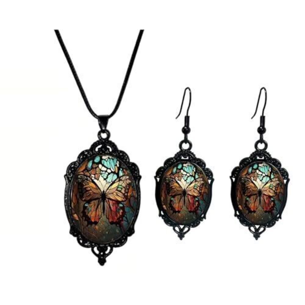 2070 Butterfly Earrings Vintage Gothic Glass Cameo Earrings Purple